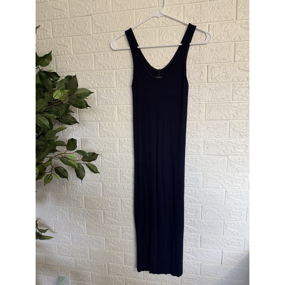 Enza Costa Blue Silk Blend Ribbed Tank Midi Dress XS Sleeveless Round Neck